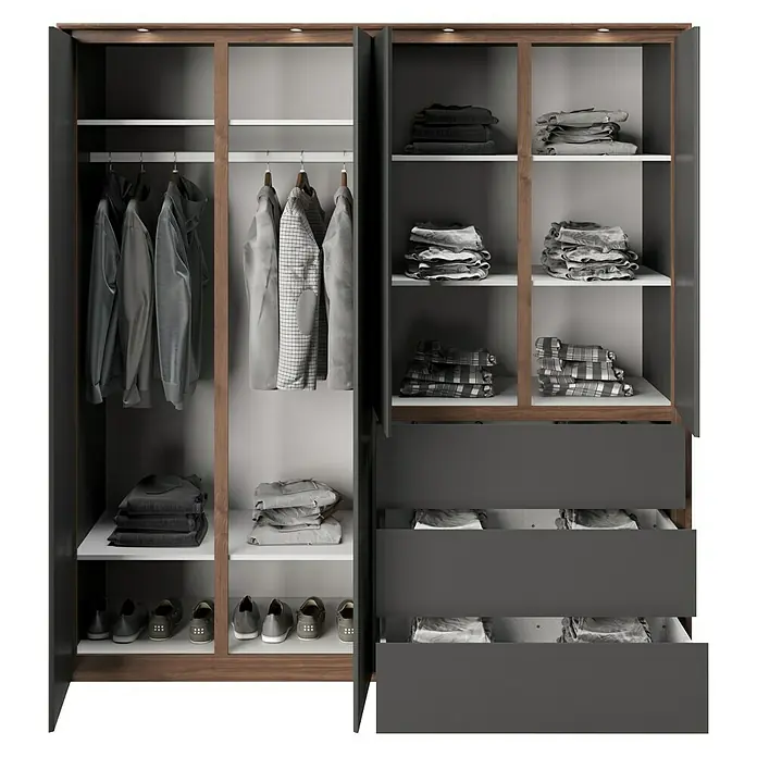Phönix Playboy Kleiderschrank Victoria - L x B x H: 66,3 x 200 x 212 cm, Nussbaum - Eleganter Kleiderschrank mit viel Stauraum. Hängevorrichtungen, Regale und Schubladen bieten optimale Ordnung für Kleidung und Accessoires.