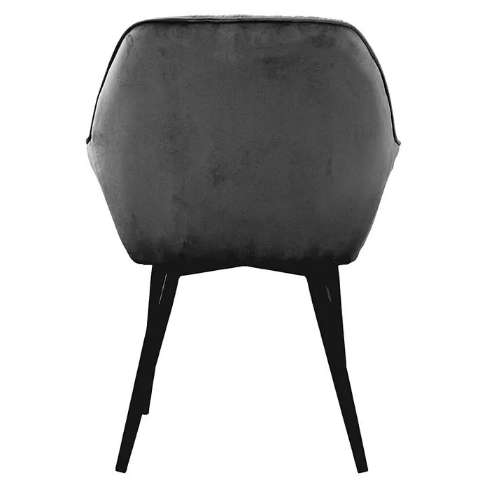 Phönix Stuhl Chessy - L x B x H: 60 x 62 x 82 cm, Anthrazit - Eine Nahaufnahme eines modernen, grauen Samtstuhls mit schlanken, dunklen Beinen, der einen minimalistischen und eleganten Look vermittelt.