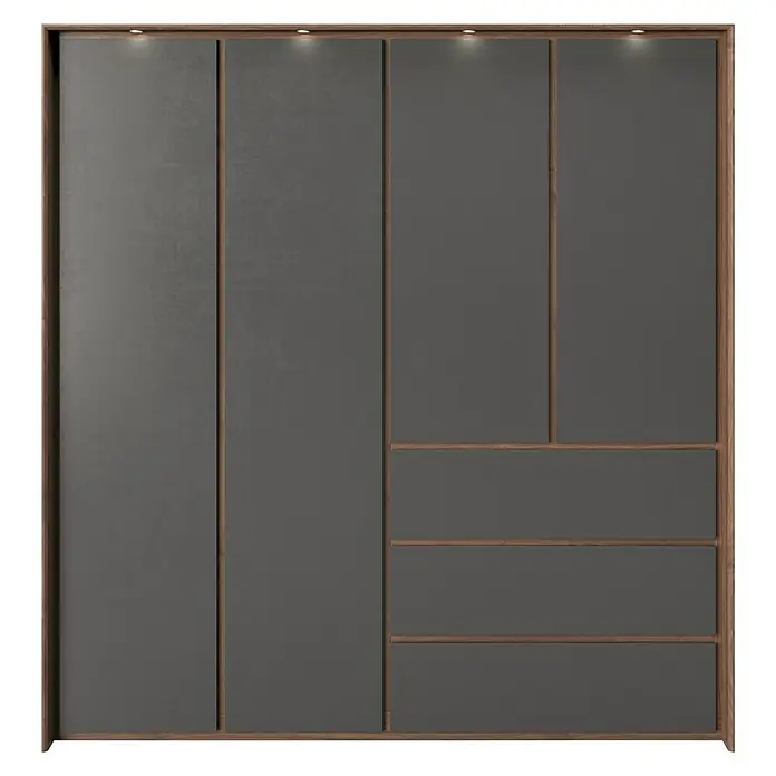 Phönix Playboy Kleiderschrank Victoria - L x B x H: 66,3 x 200 x 212 cm, Nussbaum - Moderne Garderobe in Grau mit Holzrahmen und integrierter Beleuchtung. Elegantes Design für stilvolle Aufbewahrungslösungen.