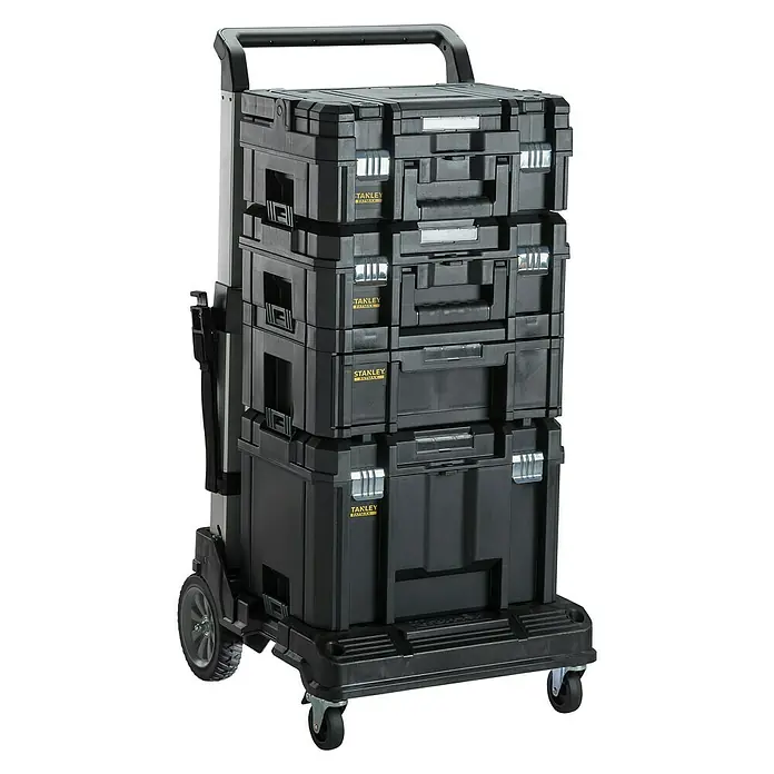 Stanley TSTAK Transportroller - Traglast: 100 kg - Rollbarer Werkzeugkoffer von Stanley Fatmax mit mehreren Fächern und Griff für einfachen Transport.