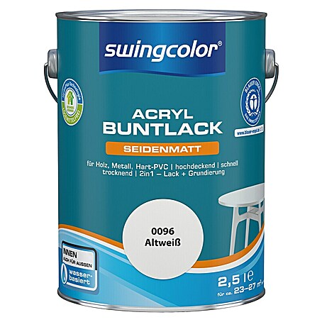 swingcolor Buntlack Acryl (Altweiß, Seidenmatt, 2,5 l, Wasserbasiert)