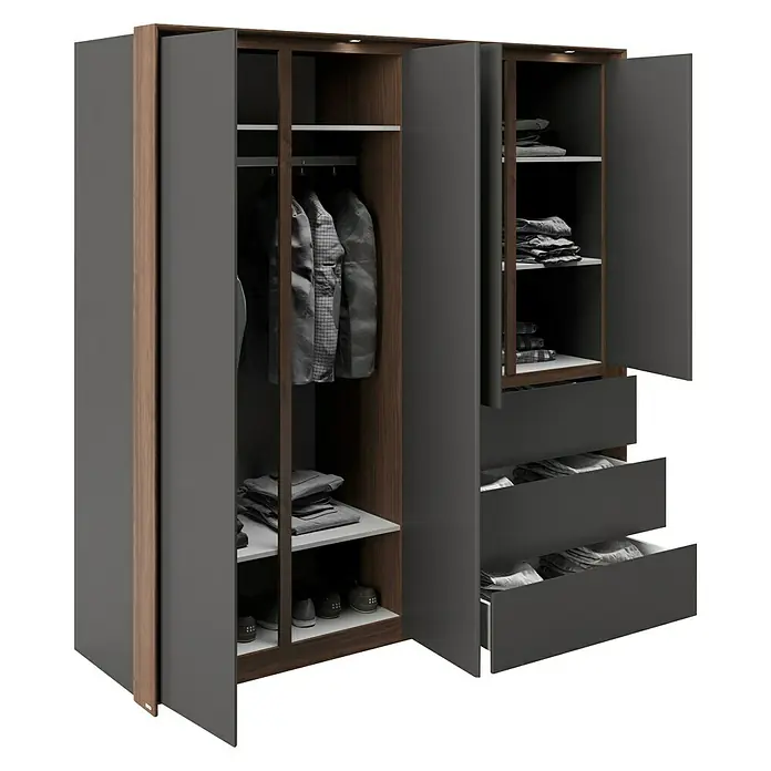 Phönix Playboy Kleiderschrank Victoria - L x B x H: 66,3 x 200 x 212 cm, Nussbaum - Moderner Kleiderschrank mit viel Stauraum. Das Möbelstück bietet sowohl Fächer als auch Schubladen und eine Kleiderstange.