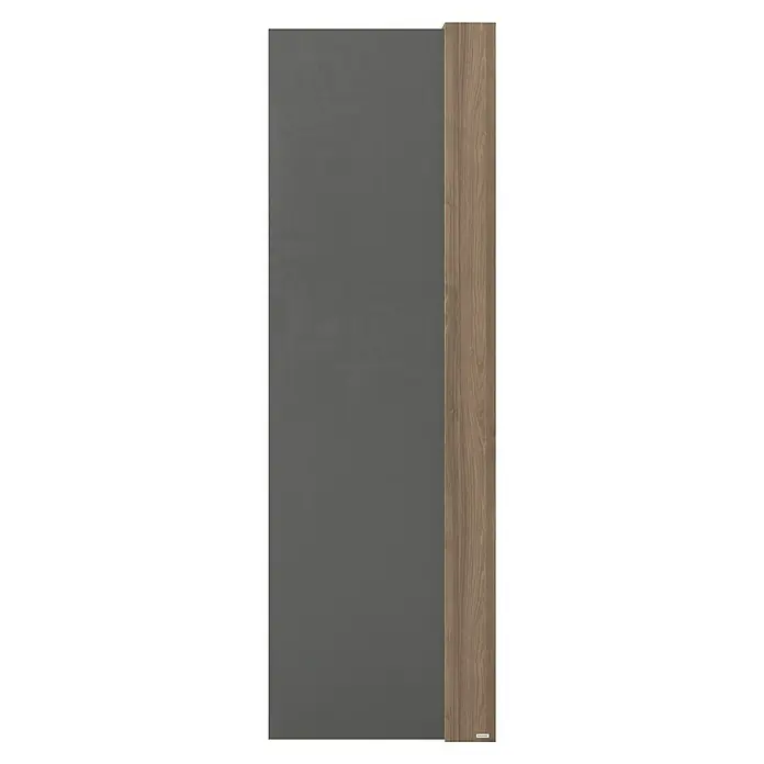 Phönix Playboy Kleiderschrank Victoria - L x B x H: 66,3 x 200 x 212 cm, Nussbaum - Detailaufnahme einer modernen grauen Tür mit einem Holzrahmen. Elegantes Design für zeitgemäße Innenräume, perfekt für minimalistische Ästhetik.