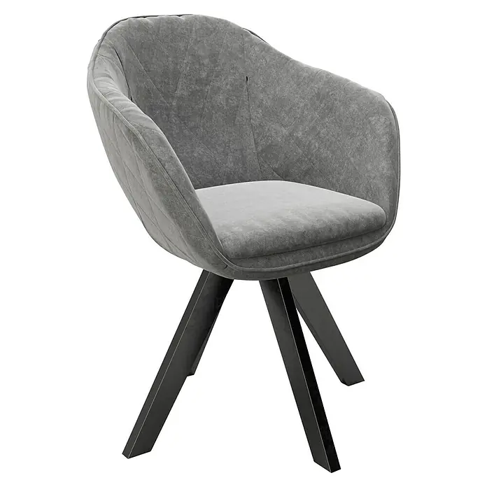 Phönix Playboy Stuhl Amanda - L x B x H: 57 x 61 x 80 cm, Grau - Grauer Polsterstuhl mit dunklen Holzbeinen. Komfortabler Sessel mit modernem Design für Esszimmer oder Wohnbereich.