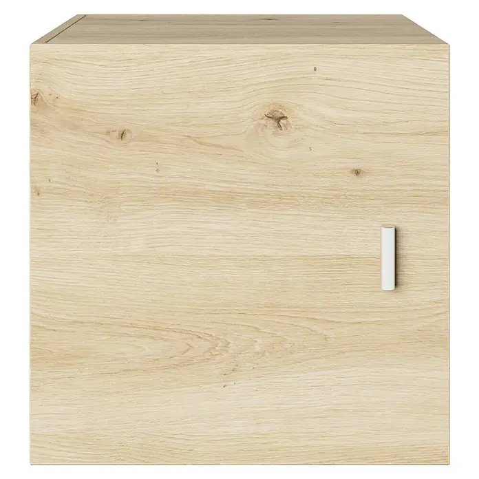 Phönix Fortuna Container - L x B x H: 33,4 x 34,1 x 34,1 cm, Eiche, Passend für: Phönix Regale Fortuna - Aufnahme eines modernen Holzschranks mit minimalistischem Design und einem einzelnen, länglichen Griff.