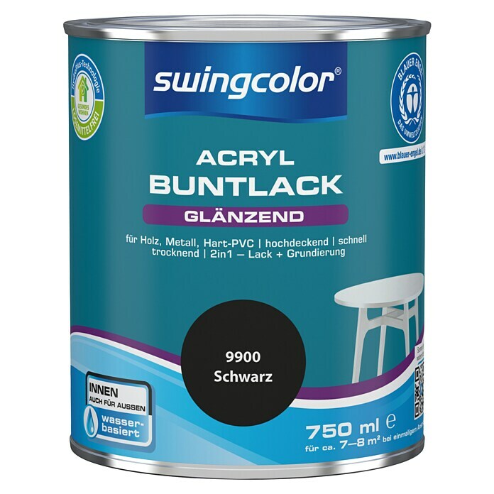swingcolor Buntlack Acryl (Schwarz, 750 ml, Glänzend)