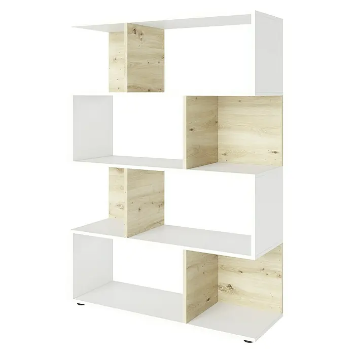 Phönix Holzregal Shelfy - H x B x T: 146 x 103 x 35,6 cm, Anzahl Böden: 5 Stk., Schrauben, Weiß/Eiche - Modernes Bücherregal in Weiß und Holzoptik. Das Regal bietet viel Stauraum und ist ein Blickfang für jedes Wohnzimmer.