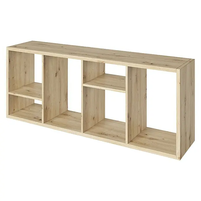 Phönix Fortuna Raumteiler - H x B x T: 146,6 x 58 x 34 cm, Anzahl Böden: 3 Stk., Eiche - Ein helles, modernes Wandregal mit mehreren offenen Fächern zur Aufbewahrung und Dekoration.