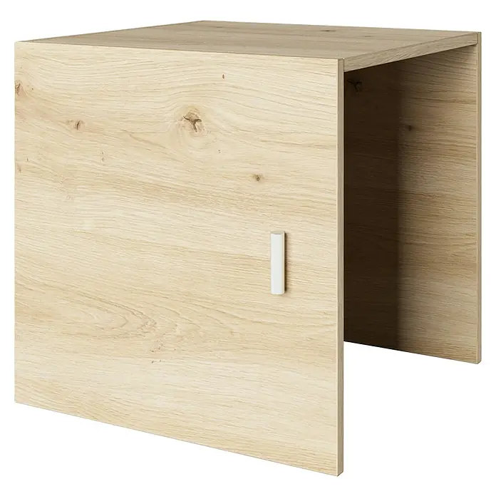 Phönix Fortuna Container - L x B x H: 33,4 x 34,1 x 34,1 cm, Eiche, Passend für: Phönix Regale Fortuna - Helle Holzkommode mit einer weißen Griffleiste. Das Produkt ist modern und funktional gestaltet.