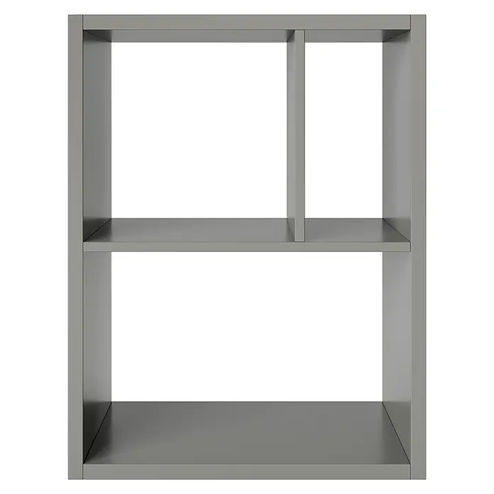 Phönix Fortuna Raumteiler - H x B x T: 57,9 x 75,1 x 34 cm, Grau - Graues Regal mit zwei Regalen und einer vertikalen Trennwand, ideal zur Aufbewahrung von Büchern oder Dekoartikeln. Das Möbelstück ist schlicht und modern.