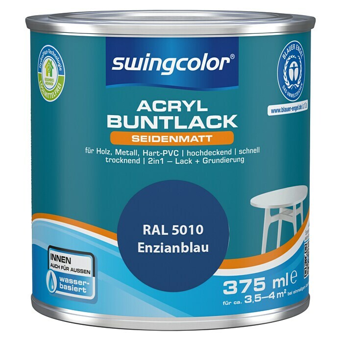 swingcolor Buntlack Acryl (Enzianblau, 375 ml, Seidenmatt)