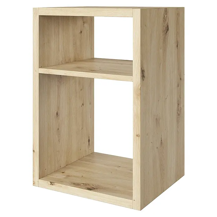 Phönix Fortuna Beistelltisch - L x B x H: 34 x 58 x 39,2 cm, Eiche, Ohne Einsatz - Regalwürfel aus hellem Holz. Das Regal hat ein offenes Fach oben und unten. Ideal für Wohn- oder Bürobereiche.