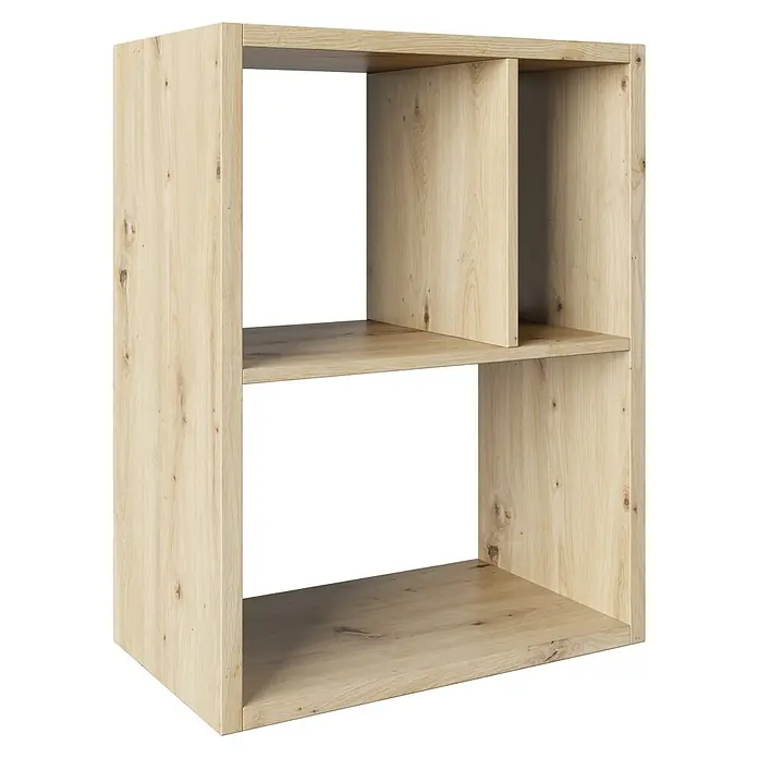 Phönix Fortuna Raumteiler - H x B x T: 57,9 x 75,1 x 34 cm, Eiche - Offenes Holzregal mit zwei Fächern. Das Regal hat eine helle Holzstruktur und bietet Stauraum.