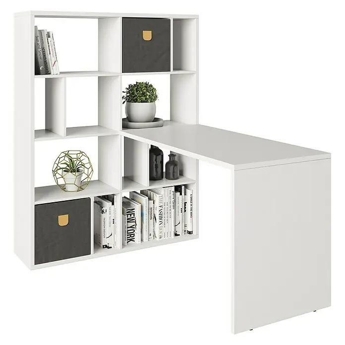 Phönix Fortuna Regalschreibtisch - Weiß, Anzahl Fächer: 12 Stk. - Stilvoller weißer Schreibtisch mit integriertem Regal. Ideal für Homeoffice und Arbeitszimmer, bietet viel Stauraum und Arbeitsfläche.
