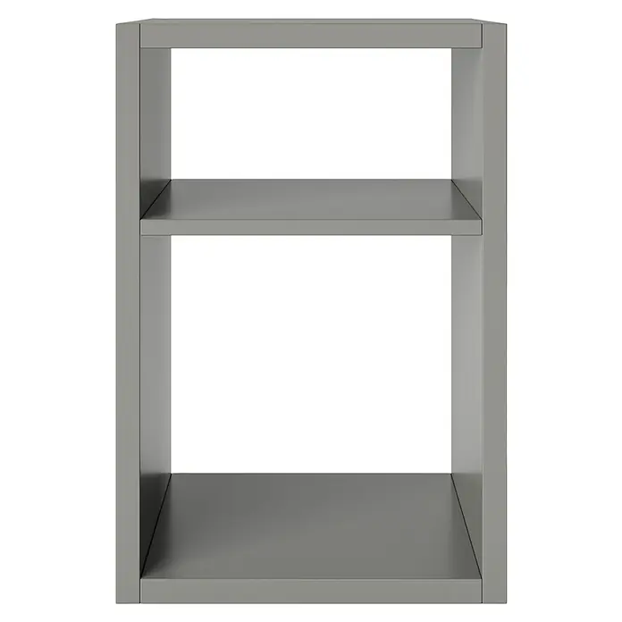 Phönix Fortuna Beistelltisch - L x B x H: 34 x 58 x 39,2 cm, Grau, Ohne Einsatz - Das Bild zeigt ein graues Bücherregal mit zwei Regalböden, das schlicht und modern wirkt. Das Regal bietet Stauraum und Ablagefläche.