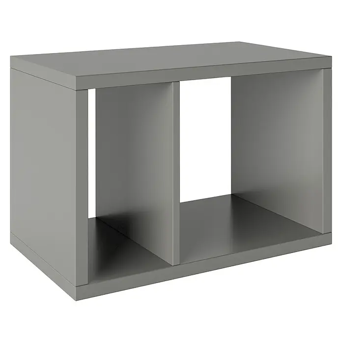 Phönix Fortuna Beistelltisch - L x B x H: 34 x 58 x 39,2 cm, Grau, Ohne Einsatz - Das Bild zeigt ein graues Regal mit zwei Fächern. Das Regal ist einfach und modern gestaltet und bietet Stauraum.