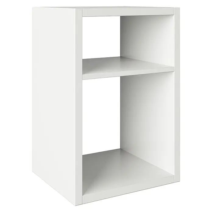 Phönix Fortuna Beistelltisch - L x B x H: 34 x 58 x 39,2 cm, Weiß, Ohne Einsatz - Abbildung eines weißen Regalwürfels mit zwei Fächern, ideal für Stauraum und Organisation in jedem Raum.