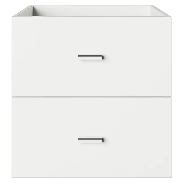 Phönix Fortuna Container - L x B x H: 33,4 x 34,1 x 34,1 cm, Weiß, Anzahl Schubladen: 2 Stk., Passend für: Phönix Regale Fortuna - Aufnahme eines weißen Badezimmerschranks mit zwei Schubladen und silbernen Griffen. Moderne Badezimmeraufbewahrung für ein stilvolles Zuhause.