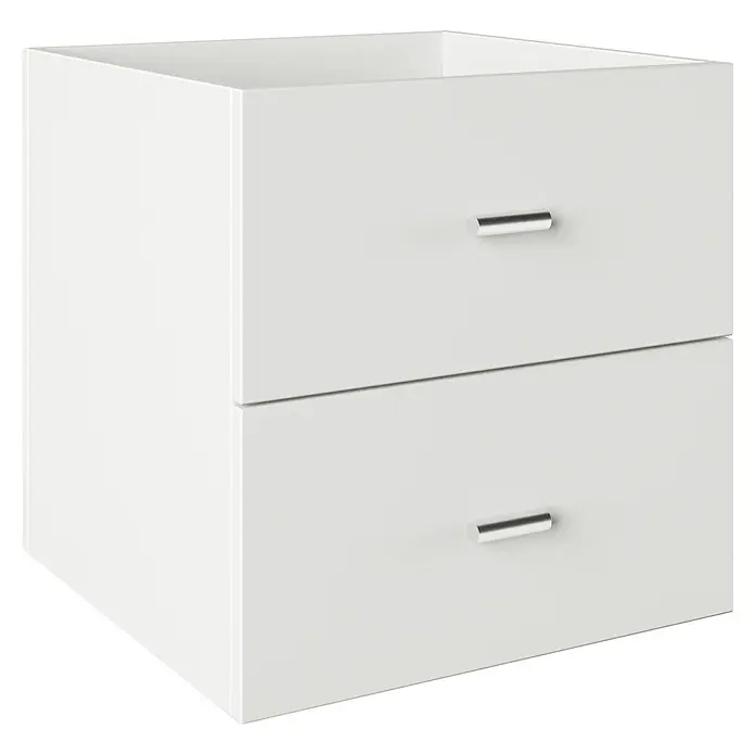 Phönix Fortuna Container - L x B x H: 33,4 x 34,1 x 34,1 cm, Weiß, Anzahl Schubladen: 2 Stk., Passend für: Phönix Regale Fortuna - Modernes weißes Badezimmer-Waschbecken mit zwei Schubladen und schlichten Griffen. Zeitloses Design für mehr Stauraum.