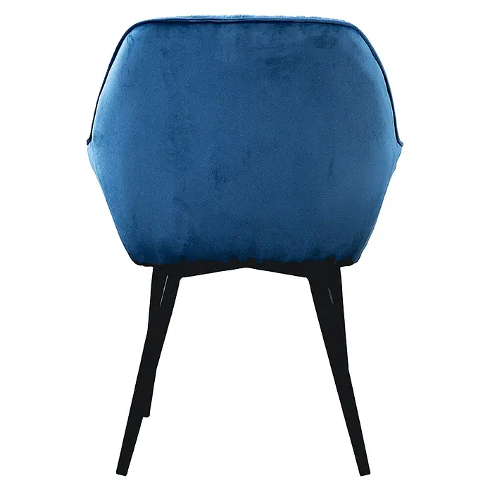 Phönix Stuhl Chessy - L x B x H: 60 x 62 x 82 cm, Blau - Rückenansicht eines blauen Polsterstuhls mit schwarzen Beinen, der durch sein modernes Design und die hochwertige Verarbeitung besticht.