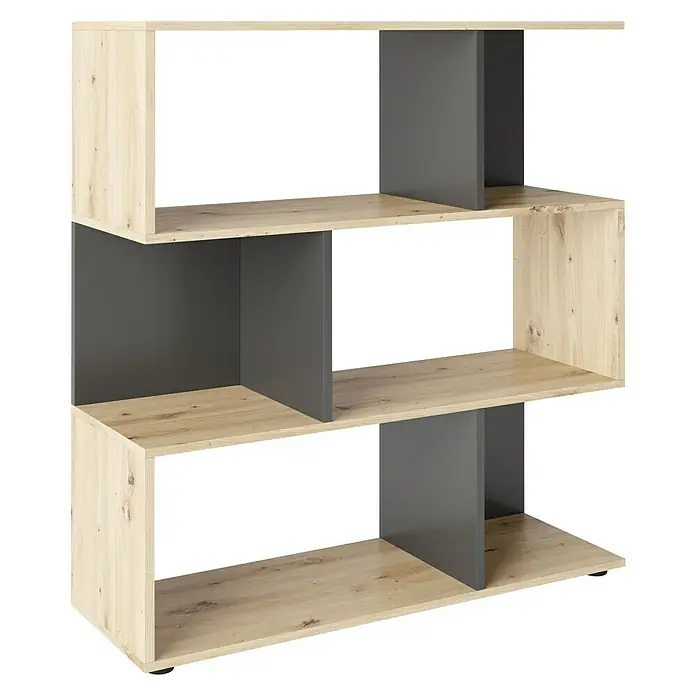 Phönix Holzregal Shelfy - H x B x T: 110 x 103 x 35,6 cm, Anzahl Böden: 4 Stk., Schrauben, Eiche/Grau - Modernes Bücherregal in Holzoptik mit grauen Akzenten. Das Regal bietet viel Stauraum und ist ein echter Hingucker.