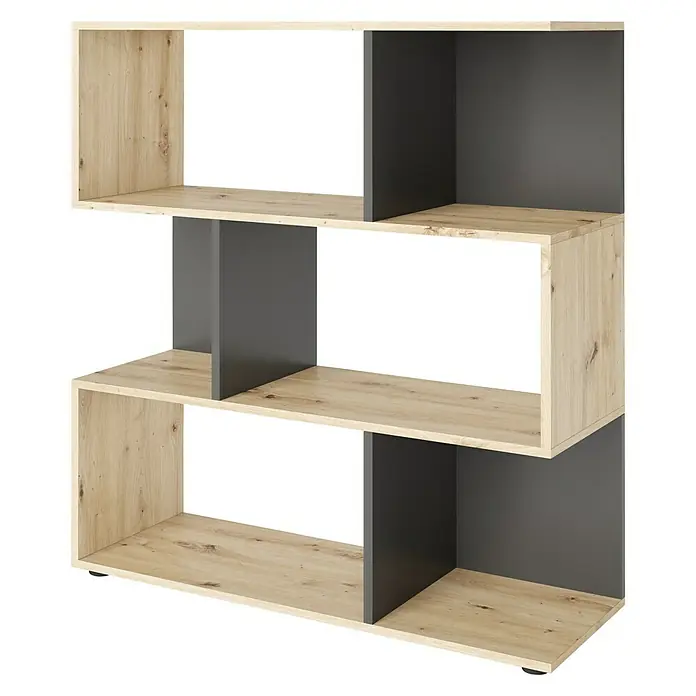 Phönix Holzregal Shelfy - H x B x T: 110 x 103 x 35,6 cm, Anzahl Böden: 4 Stk., Schrauben, Eiche/Grau - Stilvolles Regal in Holz- und Grautönen. Dieses Möbelstück bietet sowohl Stauraum als auch ein modernes Design für Ihr Zuhause.