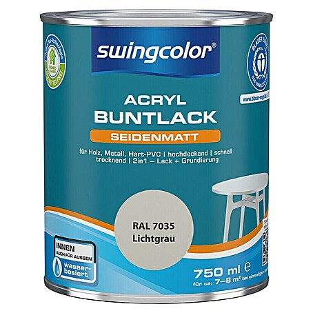 swingcolor Buntlack Acryl (Lichtgrau, Seidenmatt, 750 ml, Wasserbasiert)