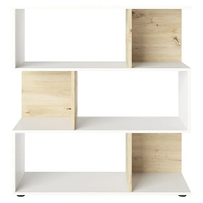 Phönix Holzregal Shelfy - H x B x T: 110 x 103 x 35,6 cm, Anzahl Böden: 4 Stk., Schrauben, Weiß/Eiche - Modernes Bücherregal mit weißen und holzfarbenen Fächern. Das Regal bietet viel Stauraum und ein stilvolles Design für Ihr Zuhause.