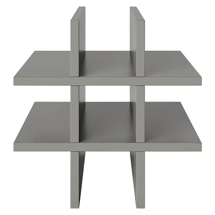 Phönix Fortuna Einsatz - L x B x H: 33,4 x 34,1 x 34,1 cm, Grau, Holzwerkstoff - Graues, modernes Bücherregal mit zwei Regalböden und vertikalen Trennwänden vor schwarzem Hintergrund.