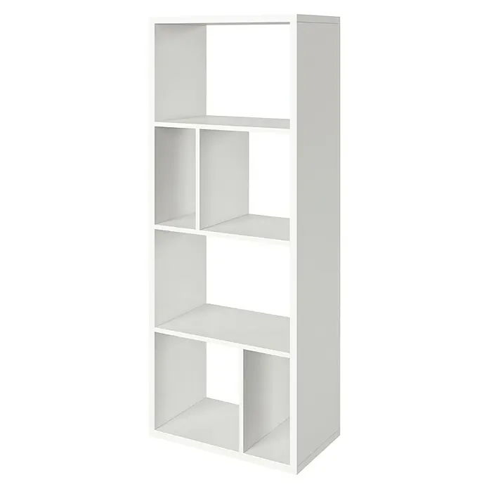 Phönix Fortuna Raumteiler - H x B x T: 146,6 x 58 x 34 cm, Anzahl Böden: 3 Stk., Weiß - Das Bild zeigt ein weißes Bücherregal mit mehreren Fächern in verschiedenen Größen, ideal zur Aufbewahrung und Präsentation von Büchern und Deko.