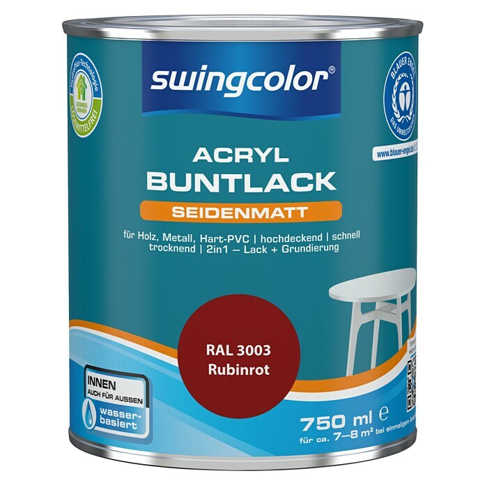 swingcolor Buntlack Acryl (Rubinrot, 750 ml, Seidenmatt)