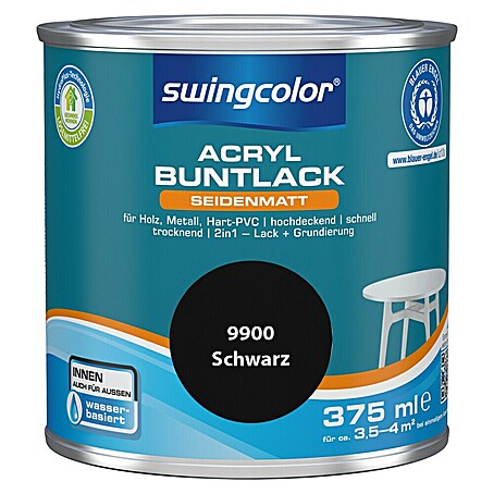 swingcolor Buntlack Acryl (Schwarz, Seidenmatt, 375 ml, Wasserbasiert)