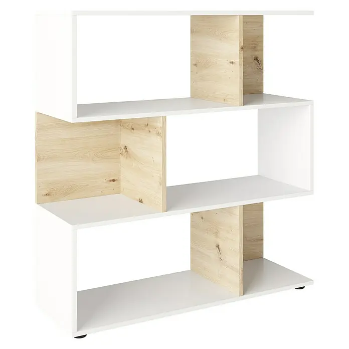 Phönix Holzregal Shelfy - H x B x T: 110 x 103 x 35,6 cm, Anzahl Böden: 4 Stk., Schrauben, Weiß/Eiche - Ein modernes Bücherregal in Weiß und Holzoptik. Dieses stilvolle Möbelstück bietet viel Stauraum und ist ein echter Hingucker für jeden Raum.