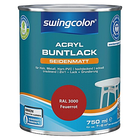 swingcolor Buntlack Acryl (Feuerrot, Seidenmatt, 750 ml, Wasserbasiert)