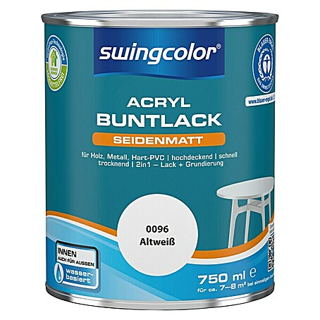 swingcolor Buntlack Acryl (Altweiß, Seidenmatt, 750 ml, Wasserbasiert)