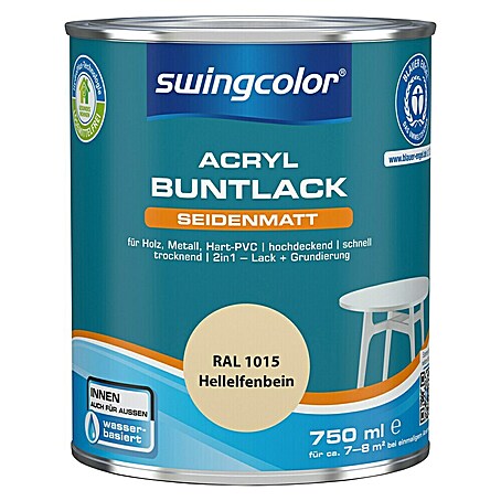 swingcolor Buntlack Acryl (Hellelfenbein, Seidenmatt, 750 ml, Wasserbasiert)