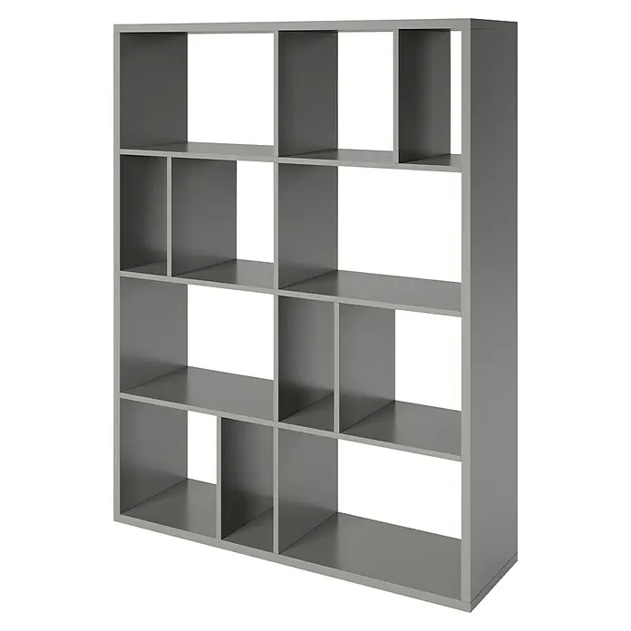 Phönix Fortuna Raumteiler - H x B x T: 146,6 x 112,5 x 34 cm, Anzahl Böden: 3 Stk., Grau - Graues Regal mit vielen Fächern in verschiedenen Größen, ideal zur Aufbewahrung von Büchern und Dekoartikeln.