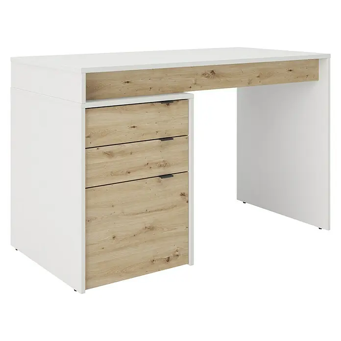 Phönix Schreibtisch Salice - L x B x H: 60 x 120 x 76 cm - Moderner Schreibtisch in Weiß und Holzoptik. Der Schreibtisch verfügt über Schubladen und eine Ablagefläche.