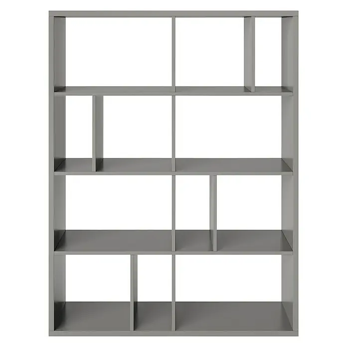 Phönix Fortuna Raumteiler - H x B x T: 146,6 x 112,5 x 34 cm, Anzahl Böden: 3 Stk., Grau - Graues Bücherregal mit verschiedenen Fächern und offenen Ablageflächen. Das Regal ist modern und bietet viel Stauraum.