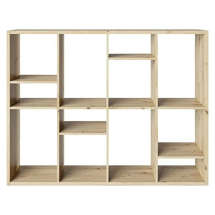 Phönix Fortuna Raumteiler - H x B x T: 146,6 x 112,5 x 34 cm, Anzahl Böden: 3 Stk., Eiche - Holzregal mit Fächern in verschiedenen Größen. Perfekt für Bücher und Dekorationen. Das Regal hat ein natürliches Design.