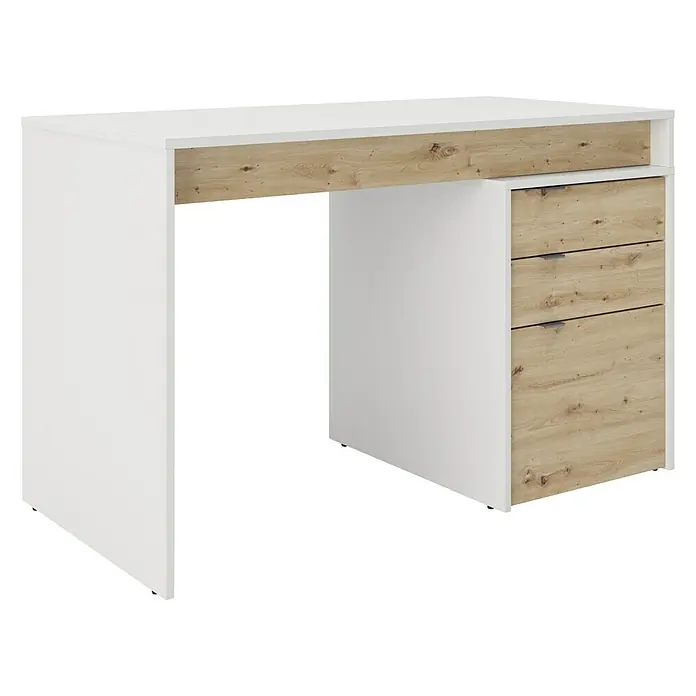 Phönix Schreibtisch Salice - L x B x H: 60 x 120 x 76 cm - Moderner Schreibtisch in Weiß und Holzoptik mit drei Schubladen für stilvolles Arbeiten und genügend Stauraum.