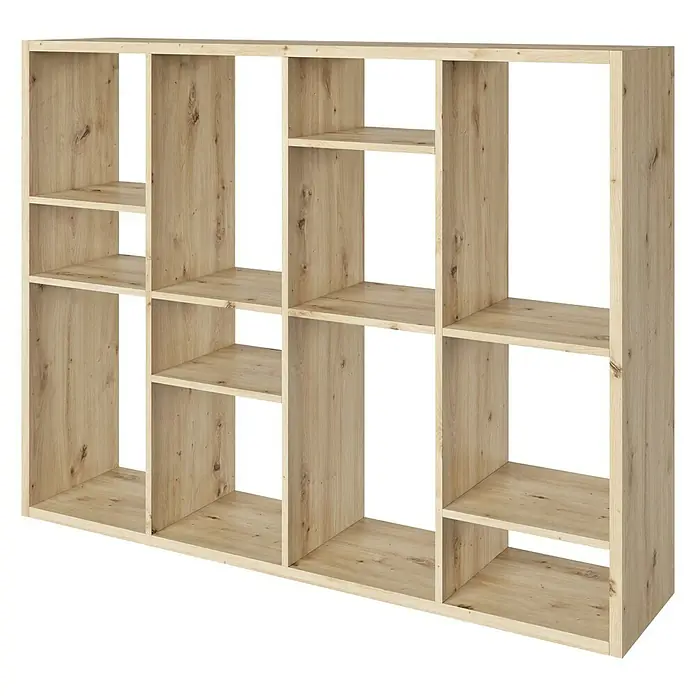 Phönix Fortuna Raumteiler - H x B x T: 146,6 x 112,5 x 34 cm, Anzahl Böden: 3 Stk., Eiche - Offenes Bücherregal aus Holz mit verschiedenen Fächern für Bücher oder Dekoration, perfekt für das Wohnzimmer.