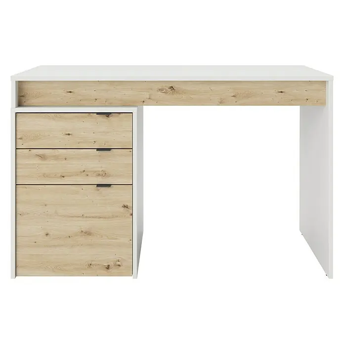Phönix Schreibtisch SaliceL x B x H: 60 x 120 x 76 cm - Moderner Schreibtisch in Weiß und Holzoptik mit Schubladen und minimalistischem Design für das Arbeitszimmer.