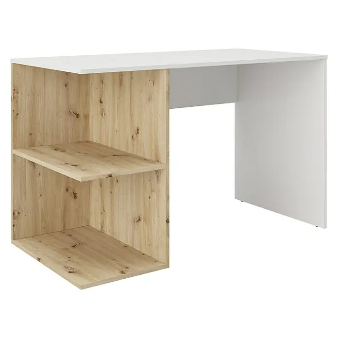 Phönix Schreibtisch Taipei - L x B x H: 60 x 120 x 75 cm, Weiß/Eiche - Moderner Schreibtisch in Weiß und Holzoptik mit praktischen Regalfächern. Ideal für Homeoffice oder Kinderzimmer.
