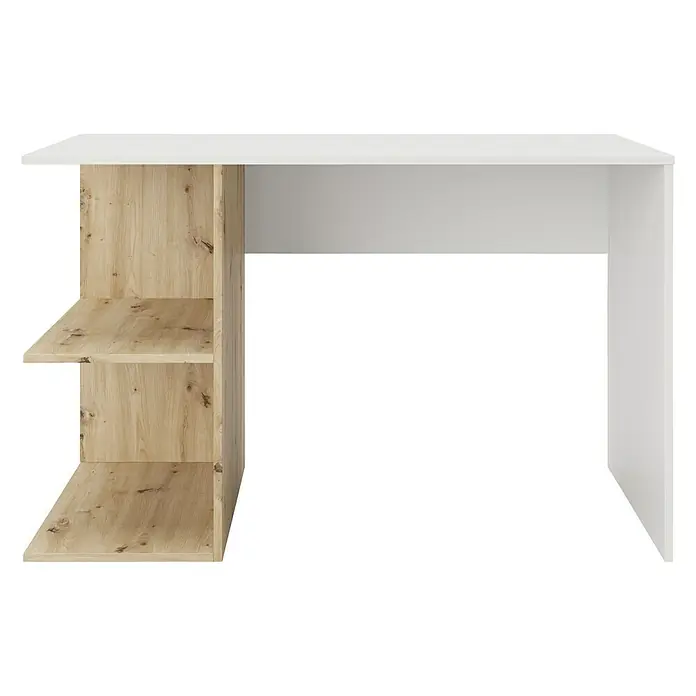 Phönix Schreibtisch Taipei - L x B x H: 60 x 120 x 75 cm, Weiß/Eiche - Stilvoller Schreibtisch in Weiß und Holzoptik mit praktischen Regalen für ein modernes Arbeitszimmer.