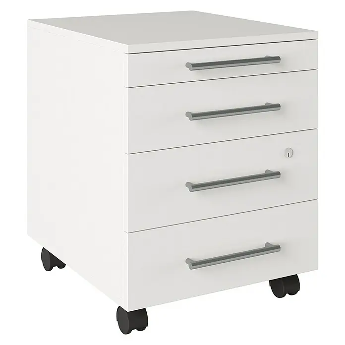 Phönix Rollcontainer Neo - L x B x H: 50 x 43 x 55,5 cm, Weiß, Anzahl Schubladen: 4 Stk. - Der weiße Rollcontainer mit 4 Schubladen und silbernen Griffen ist die ideale Ergänzung für jedes Büro. Praktisch und stilvoll.