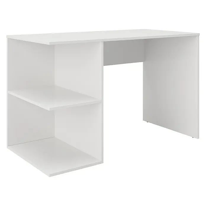 Phönix Schreibtisch Taipei - L x B x H: 60 x 120 x 75 cm, Weiß - Ein minimalistischer, weißer Schreibtisch mit integriertem Regal bietet sowohl Arbeitsfläche als auch Stauraum.
