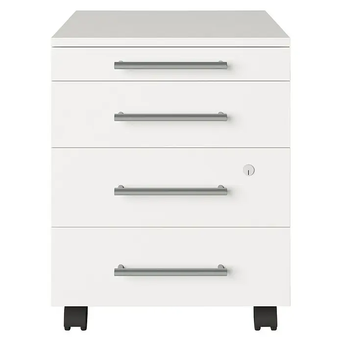 Phönix Rollcontainer Neo - L x B x H: 50 x 43 x 55,5 cm, Weiß, Anzahl Schubladen: 4 Stk. - Weißer Schubladenschrank mit vier Schubladen und Rollen, ideal für Büro oder Arbeitszimmer. Praktisches Möbelstück.