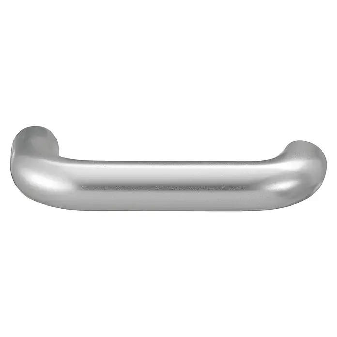 Portaferm Drückerlochteil Est - Vierkantstift: 8 mm, Silber, U-Form - Nahaufnahme eines silbernen Türgriffs mit glatter Oberfläche und abgerundeten Enden, der ein modernes Design zeigt.