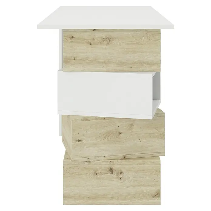 Phönix Schreibtisch Monza - L x B x H: 55 x 120 x 75 cm - Ansicht einer Kommode in Weiß und Holzoptik mit vier Schubladen. Das Möbelstück hat eine moderne und elegante Ausstrahlung.
